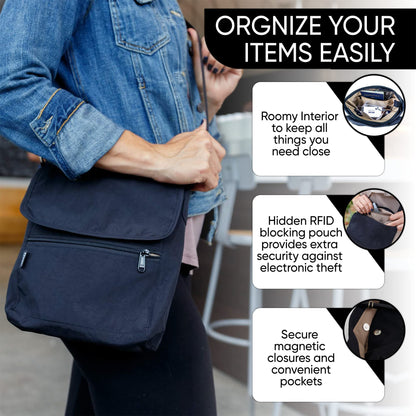 Peak Gear Crossbody Travel Purse with RFID Blocking Pocket and Lifetime Recovery Service. Versatile and Stylish Nylon Shoulder Bag | Black