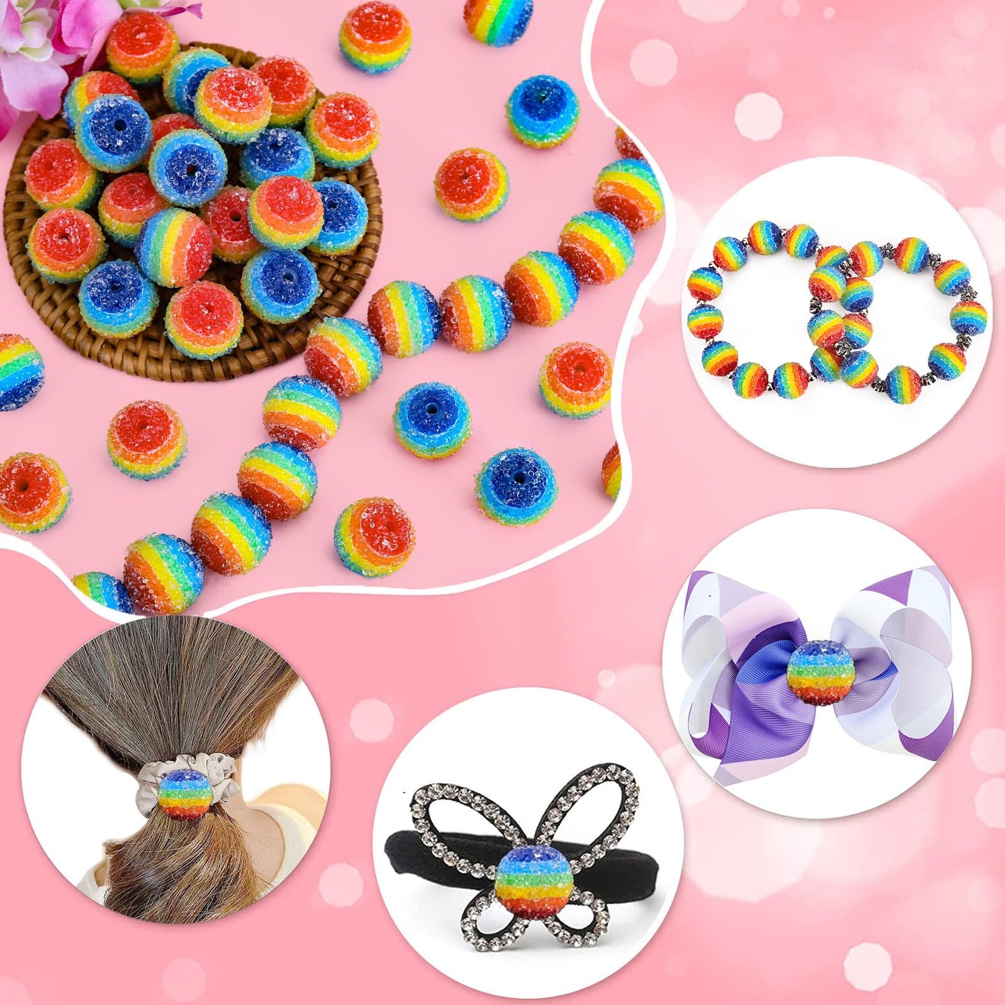 30PCs 20MM Chunky Resin Rhinestone Beads Round Disco Ball Bubblegum Beads for Women Necklace Bracelet Jewelry Making Phone Lanyard Hair Accessories DIY Crafts (Rainbow)