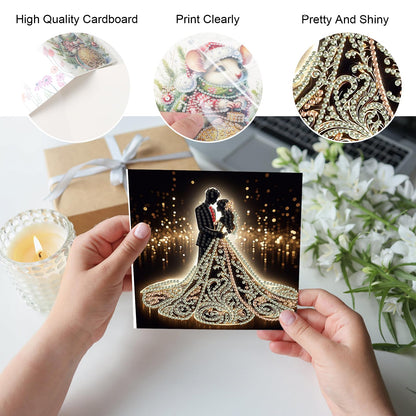 JZHYOAN 6 Packs Diamond Painting Greeting Cards with Envelopes DIY 5D Diamond Art Card Kit Handmade Rhinestone Cards Art and Crafts for Wedding Wish and Celebration Romantic Wedding Couples