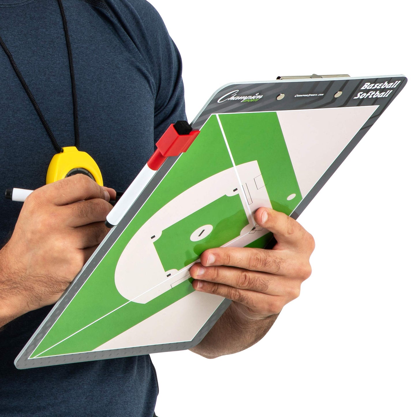 Champion Sports Dry Erase Clipboard for Coaching Baseball - Whiteboards for Strategizing, Techniques, Plays - 2-Sided Clipboards with Clip - Front Side Full Feild - Backside 2-Team Lineup (BSBOARD)