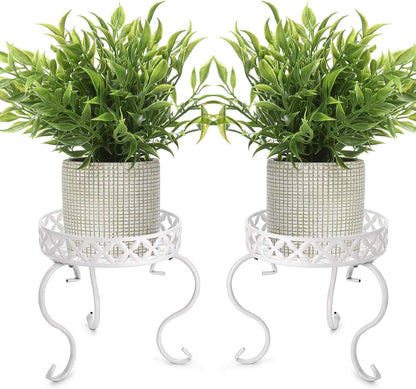OwnMy Set 2 of Metal Round Plant Stand Rustproof Iron Flower Pot Holder, Modern Plant Display Potted Rack, Indoor