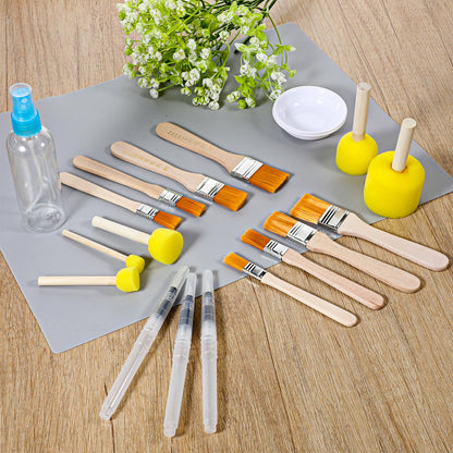 20 Pack Essential Decoupage Tool, Includes 1 Silicone Table Mat, 5 Foam Brushes, 8 Decoupage Brushes, 3 Water Pens, 2 Glue Container Bowl, and 1 Spray Bottle, for Cut-Out Painting, Sticker Pasting