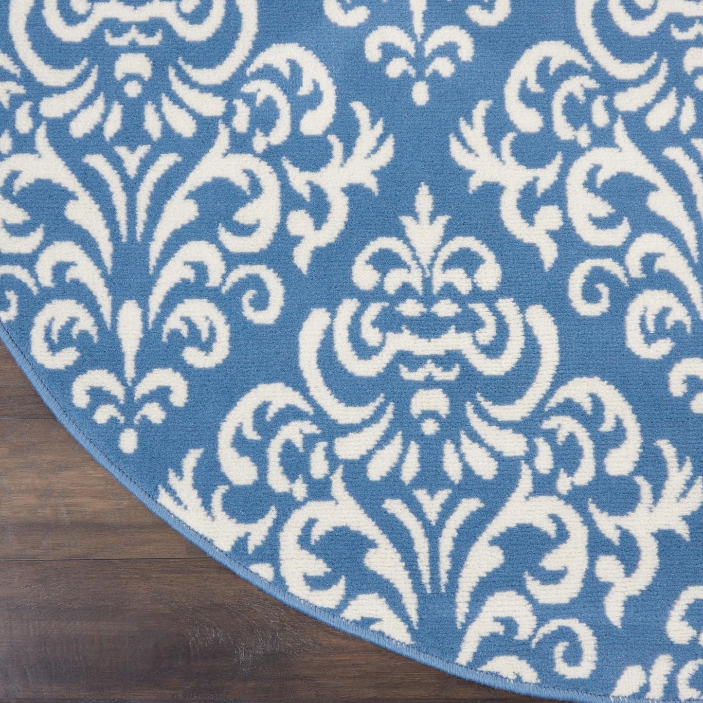 Nourison Grafix Damask Blue Area Rug, 5'3" x ROUND, Easy-Cleaning, Non-Shedding for Bedroom, Living Room, Dining Room,