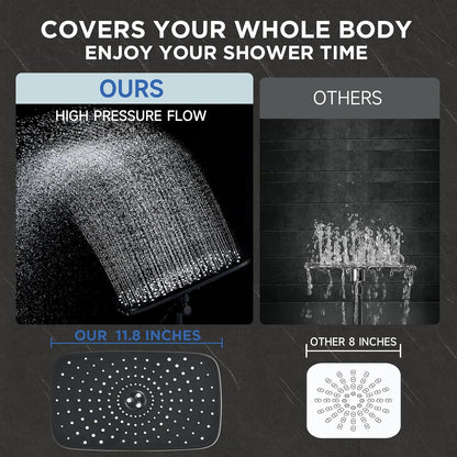 Veken Rain Shower Head - High Pressure Handheld Shower with Multi Spray Modes | 11.8" Matte Black