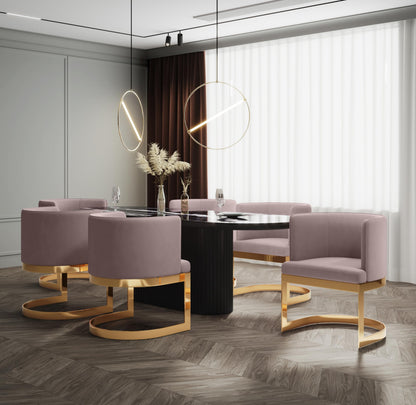 Manhattan Comfort Aura Velvet Dining Chair with Modern Floating Frame Design, Curved Backrest, Upholstered Padded Cushions, Polished Brass Finish, No Assembly Required, Set of 2, Blush