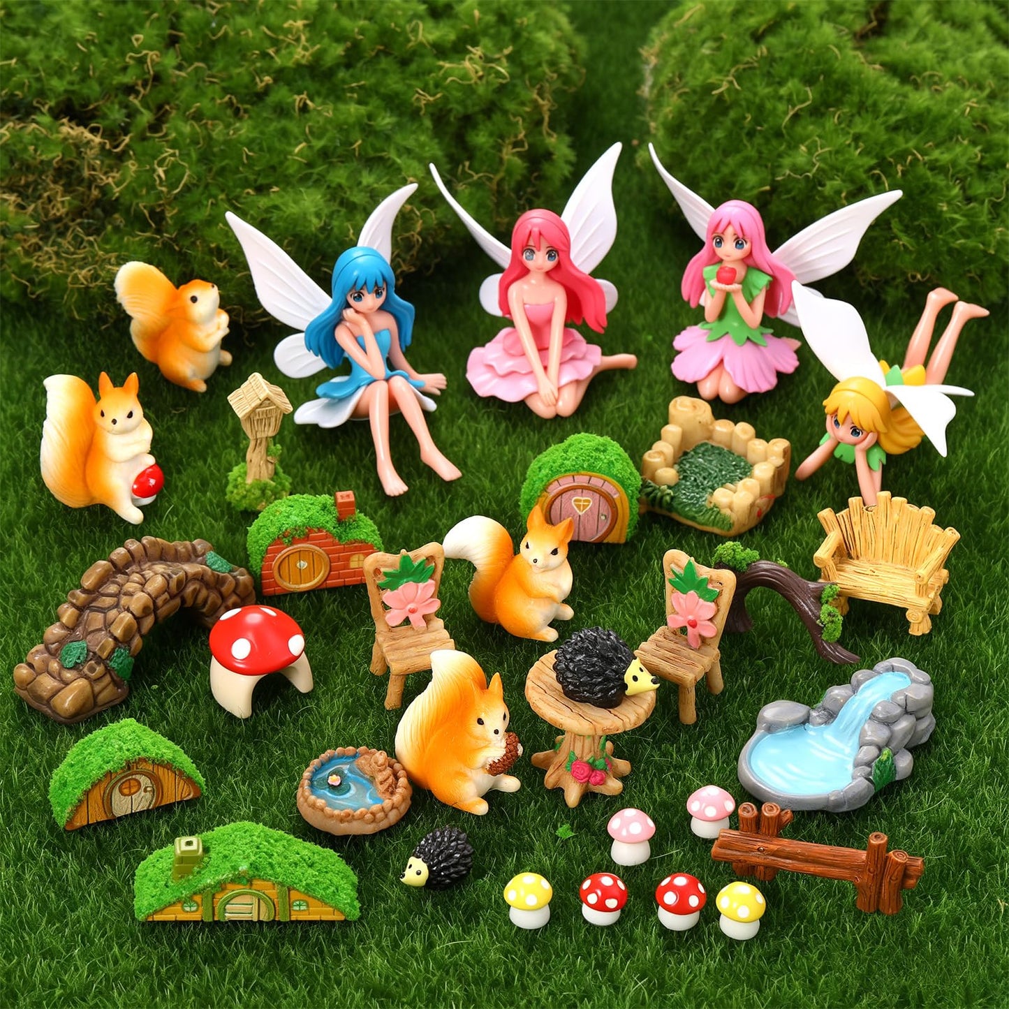GGSTDDUP 32 Pcs Fairy Garden Accessories, Mini Fairy Figures Animal Plant Furniture Scene Accessories, Miniature Garden Ornaments for DIY Craft Landscape Bonsai Glass Container Dollhouse Decor