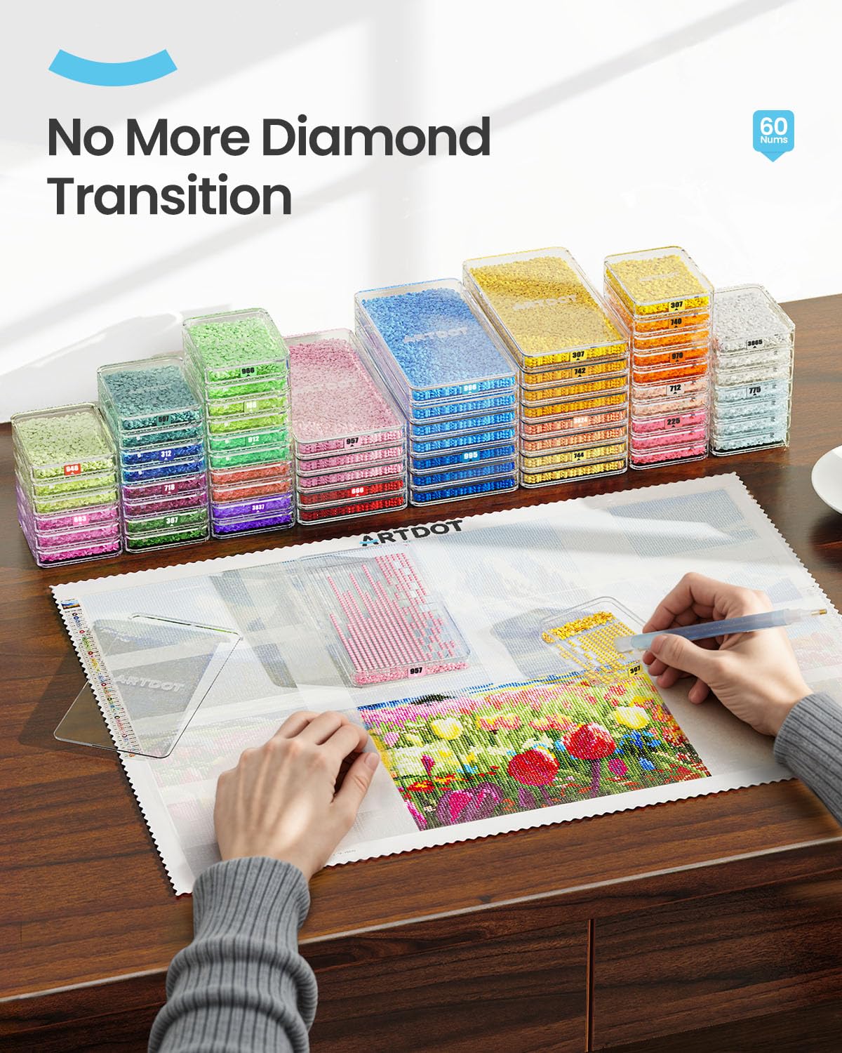 ARTDOT 60-Piece Diamond Art Storage Trays Kits for Adults with Lids, 2-in-1 Stackable Diamond Painting Accessories and Tools