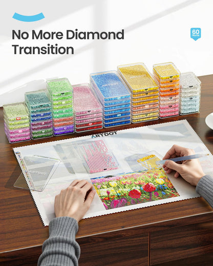 ARTDOT 60-Piece Diamond Art Storage Trays Kits for Adults with Lids, 2-in-1 Stackable Diamond Painting Accessories and Tools