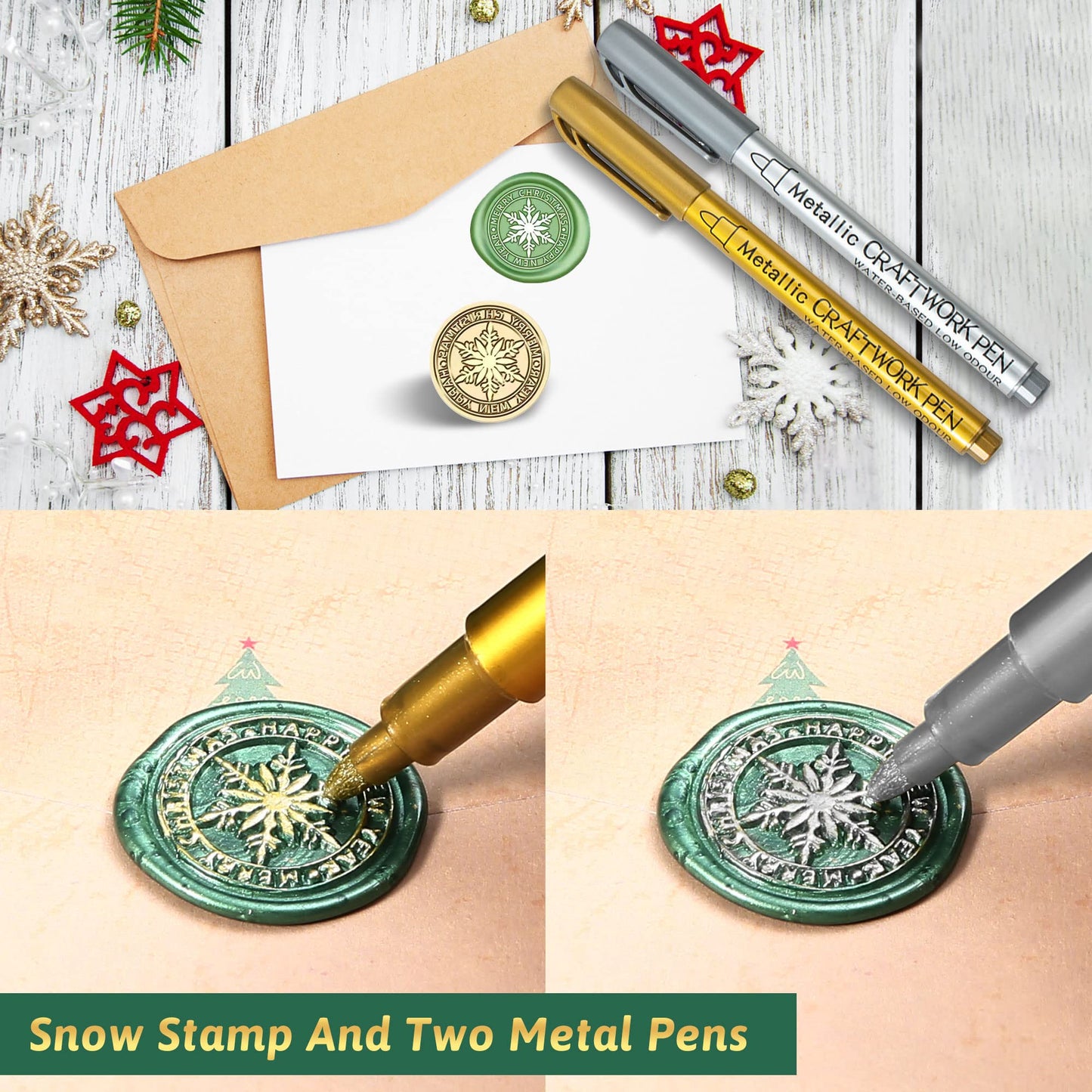 Comealltime Christmas Wax Seal Kit with Snow Sealing Stamp, 25 Colors Sealing Beads Beginner's Set with Warmer, Xmas Washi Stickers, Envelope, Candle, Wax Seal Stamp Kit for Gift and Craft