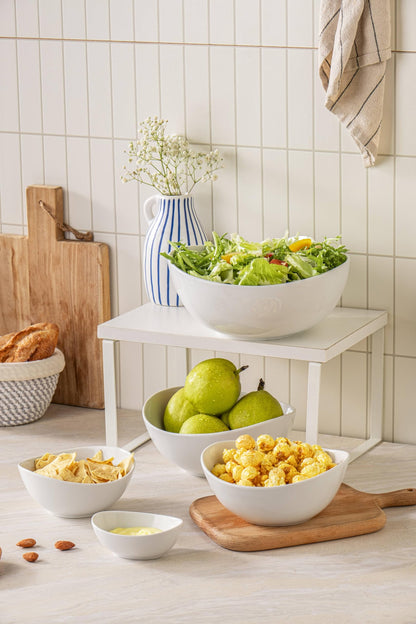 Familywood Porcelain Serving Bowls set for Entertaining, 3-11-20-32-50 Ounce, Scratch Resistant, 5 Piece Serving Bowl Set, Prep Salad Bowls for Christmas Thanksgiving, Dishwasher Safe, Pure White