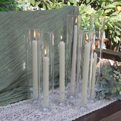 CHILL RECIPE Hurricane Glass Candle Holders-Set of 12 Tall Taper Candle Holder with 14” Tall Clear Cylinder Covers for Wedding Table Centerpiece Home Decor (Floral Base+Clear Chimney)