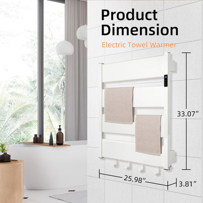 K&KALONZO Towel Warmer for Bathroom, Wall-Mounted Heated Towel Rack with Built-in Timer, Waterproof Alumnimum Electric Towel Heater, Support Plug-in and Hardwired, White, H4-W