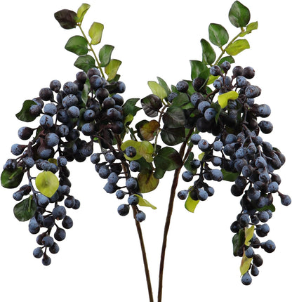 2Pcs Rinlong Artificial Blueberries Fake Berries Stems Hanging Spray Frosted Blueberry Fall Floral Picks for Wreath