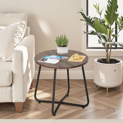 Table,17.7 inch VECELO Outdoor Side Patio Small Round End Table,Waterproof Wood Table with Weather Resistant Steel