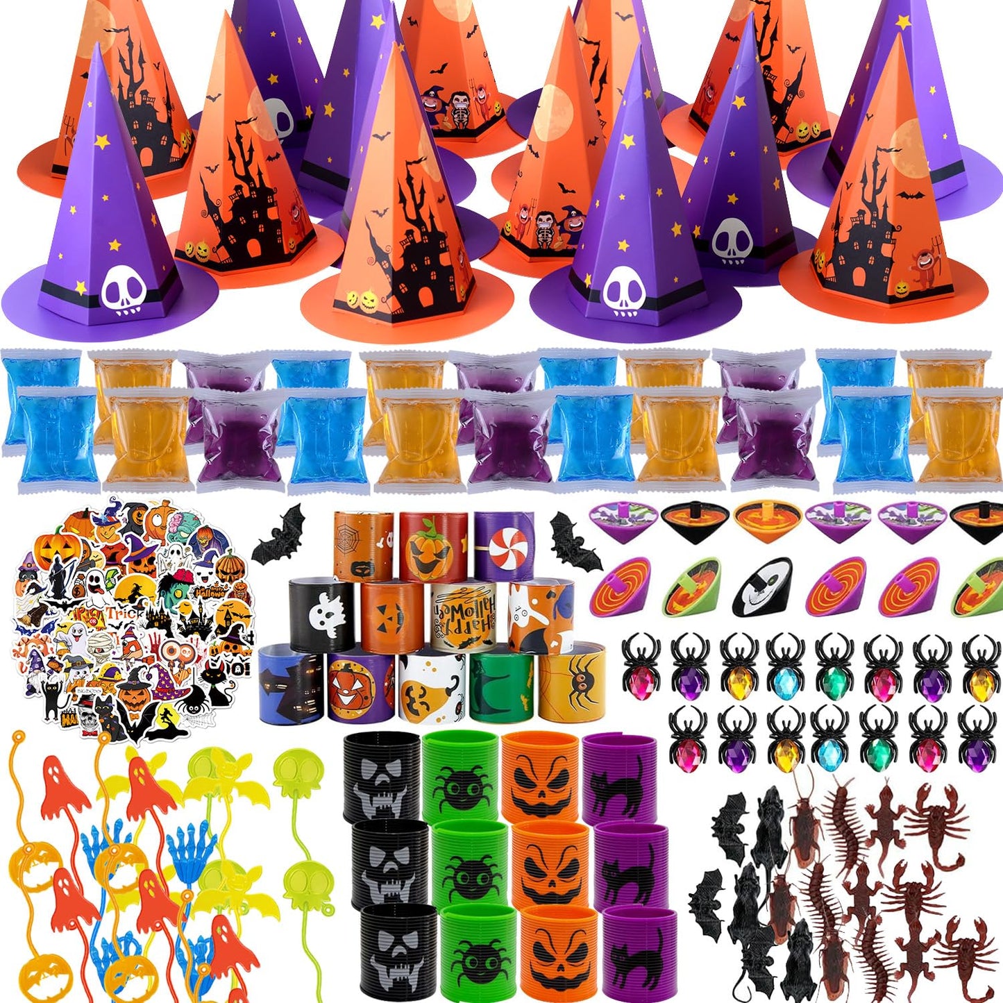 NAISEN 194PCS Halloween Party Favors For Kids, Witch Hat Shaped Halloween Goodie Bag Stuffers 18 Pack With Fun Slime Halloween Toys Bulk, Non Candy Treats for Kids Classroom Prizes