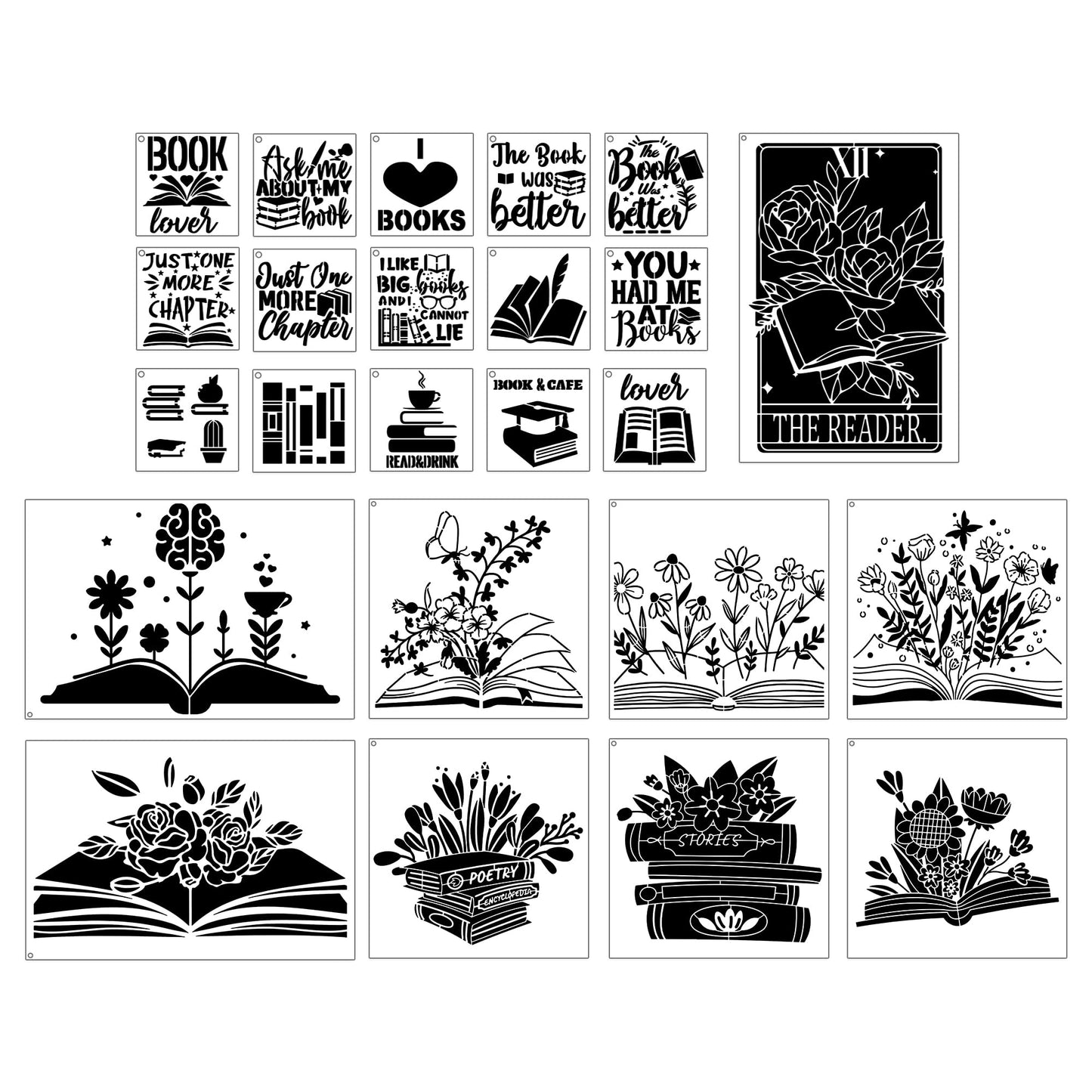 Book Flower Stencils for Painting - 24 Pcs Reusable Book Flower Floral Plants Spraying Drawing Supplies Stencils DIY Crafts Drawing Template Set for Home Wood Table Wall Paper Scrapbook Decor