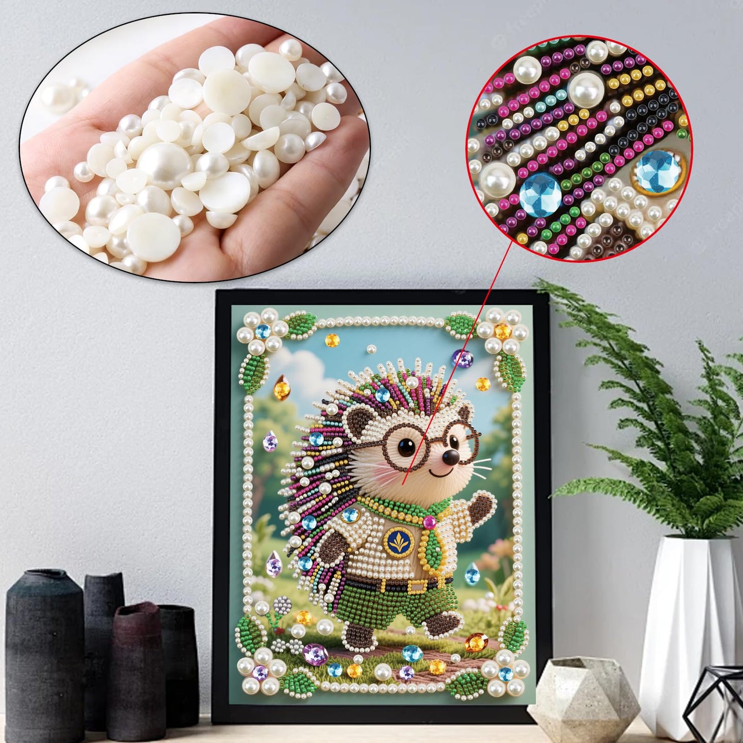 WSLWXSHM Pearl Diamond Painting Kits for Adults Hedgehog, 5D Special Shape Diamond Art Kits for Beginners, Crystal Rhinestones Diamond Painting for Home Wall Decoration Gift 12×16inch/30×40cm Animal