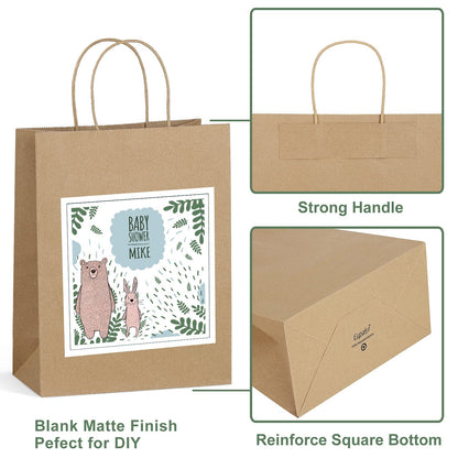 Eupako 8x4.25x10.5 Paper Bags - 100 PCS Brown Kraft Gift Bags with Handles Bulk for Shopping, Party Favor, Merchandise