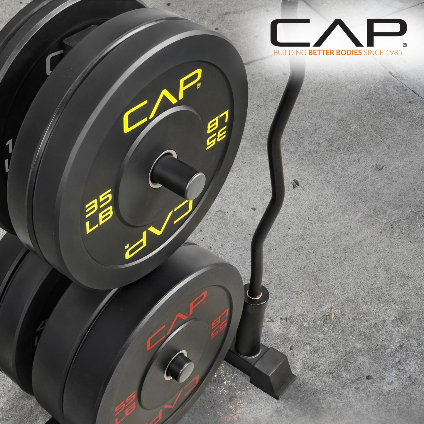 CAP Barbell 260 lb Elite Olympic Plate Set with Traditional Plate Rack & Barbell Storage | 6 Weight Posts + 4 Barbell Holders