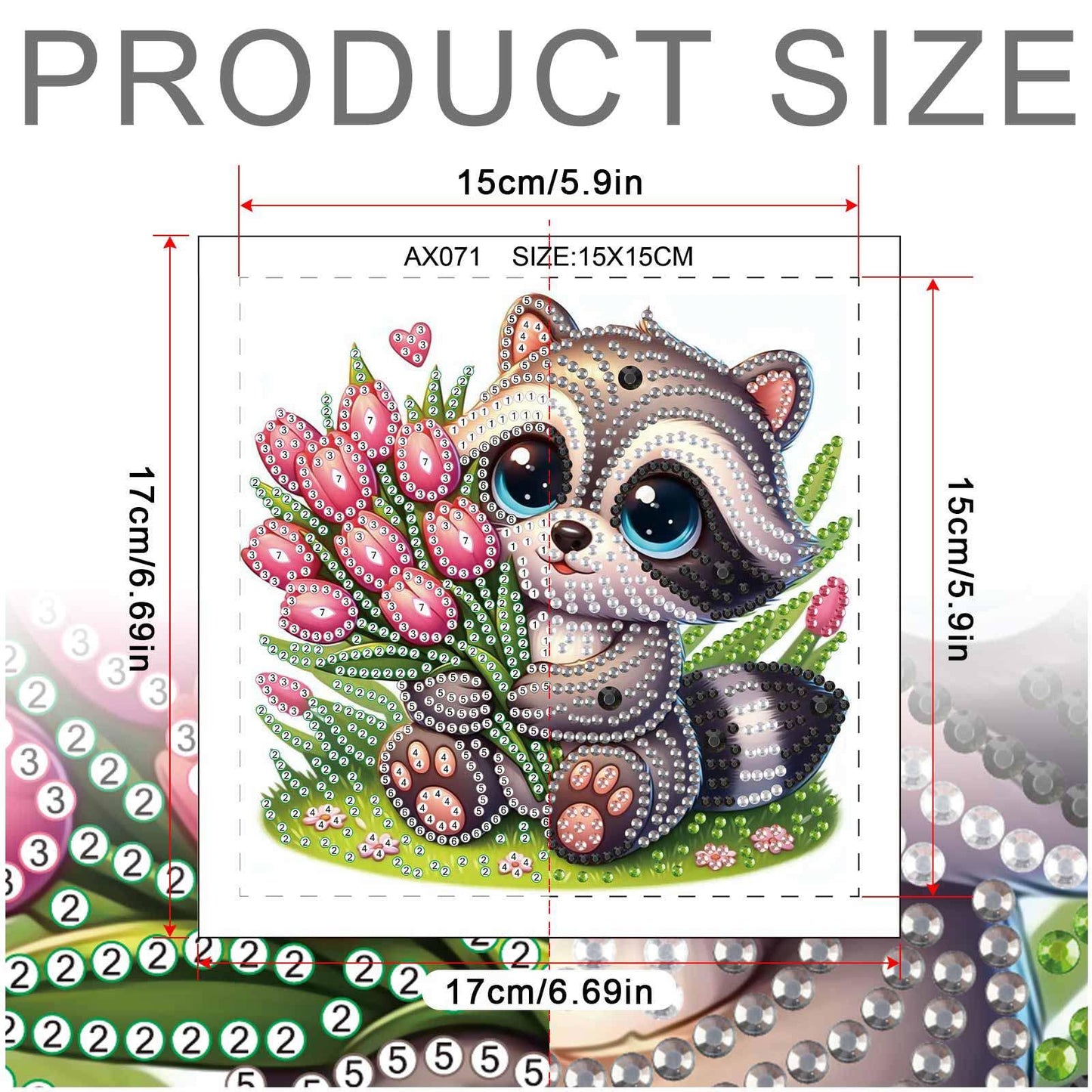 Diamond Painting Kit, 5D DIY Raccoon and tulips, Special Shape Crystal Artificial Diamond Art Partial Mosaic Handicraft for Beginners, Wall Decor Gift For Bedroom, Office, Living Room 6.7x6.7in