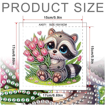 Diamond Painting Kit, 5D DIY Raccoon and tulips, Special Shape Crystal Artificial Diamond Art Partial Mosaic Handicraft for Beginners, Wall Decor Gift For Bedroom, Office, Living Room 6.7x6.7in