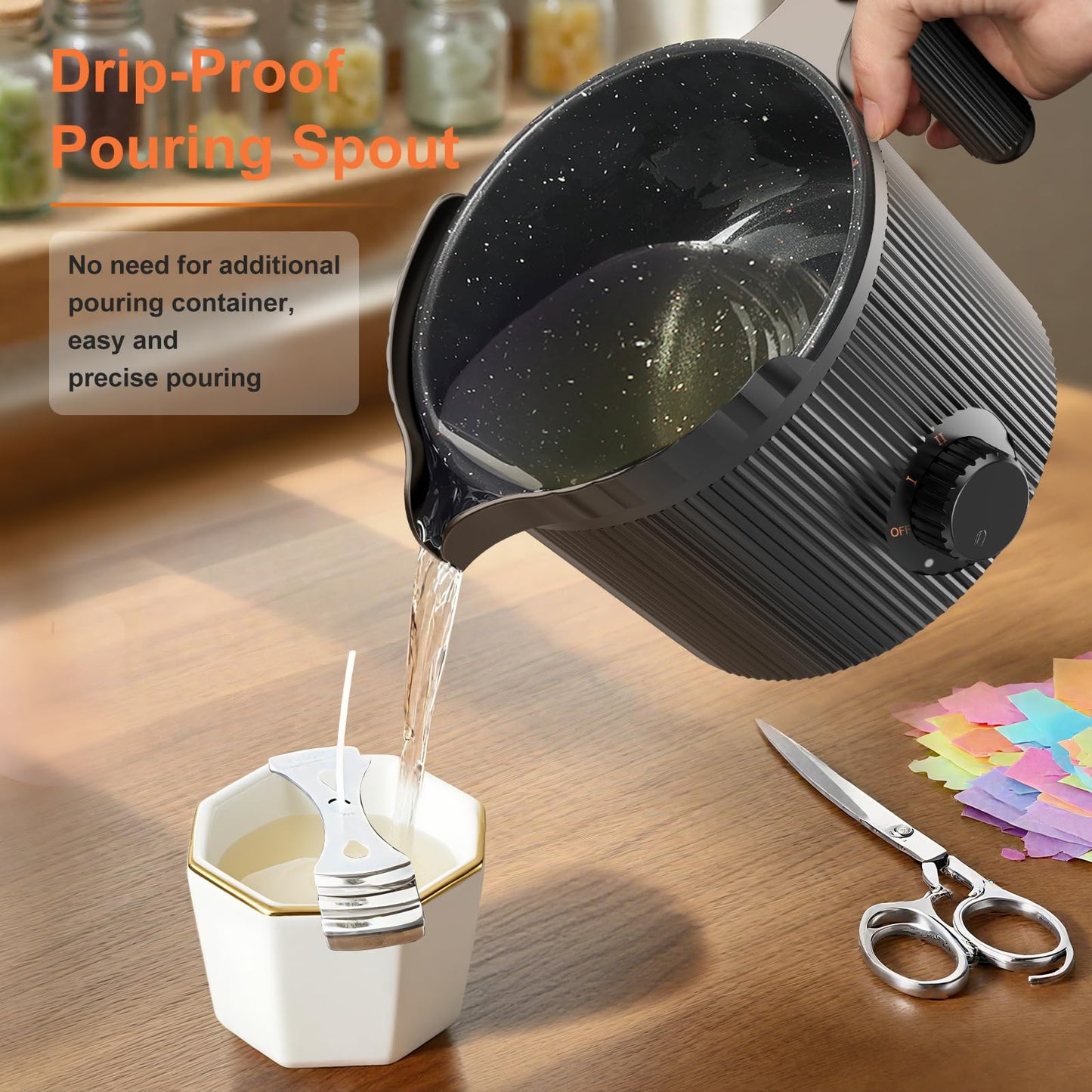 venpow Candle Wax Melter with Pour Spout, Candle Making Kit for Adult Beginners, 1.5L Large Capacity, for Making Candles and Soaps, Kit Includes Wax Melting Pot and Stirring Spoon - Black