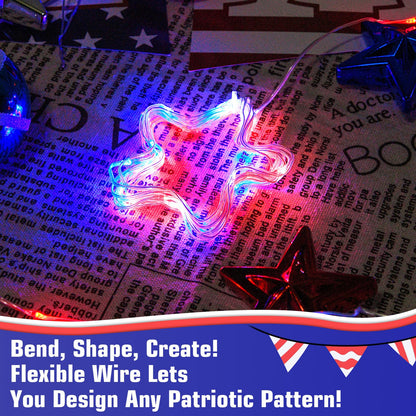 cshare Red White and Blue Fairy Lights Battery Operated, 4th of July Lights with Timer 16.4ft 50LED for 4th of July Independence Day Memorial Day Decorations
