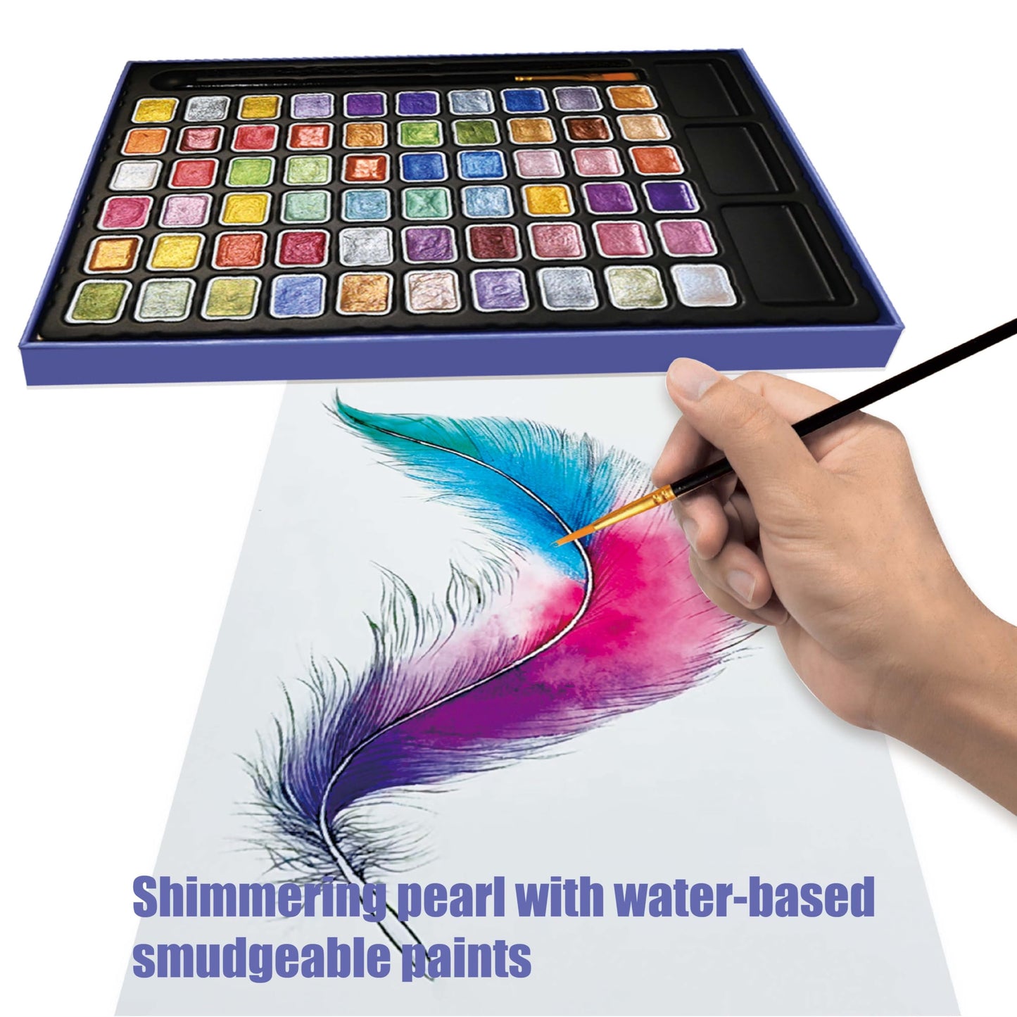 GlisDyck Mini Shimmer Watercolor Paint Set, 60 Colors Glitter Metallic Watercolour Painting Sets, Solid Pearl Water Color Paints for Artists, Amateur Hobbyists and Painting (60 Colours)