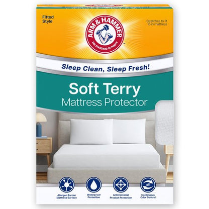 Arm & Hammer Soft Terry Mattress Protector, Waterproof, White, King