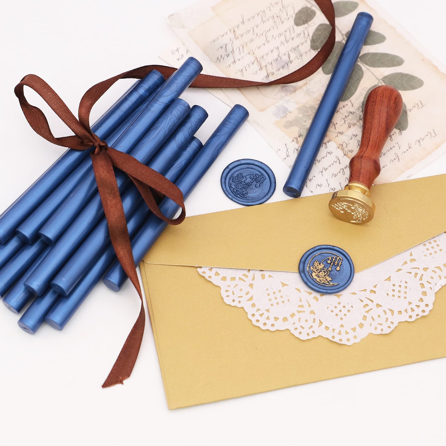 SWANGSA 20 Pieces Glue Gun Sealing Wax Sticks Navy Blue for Wax Seal Stamp, Great for Wedding Invitations, Cards, Envelopes, Wine Packages, Gift Wrapping (Navy Blue)