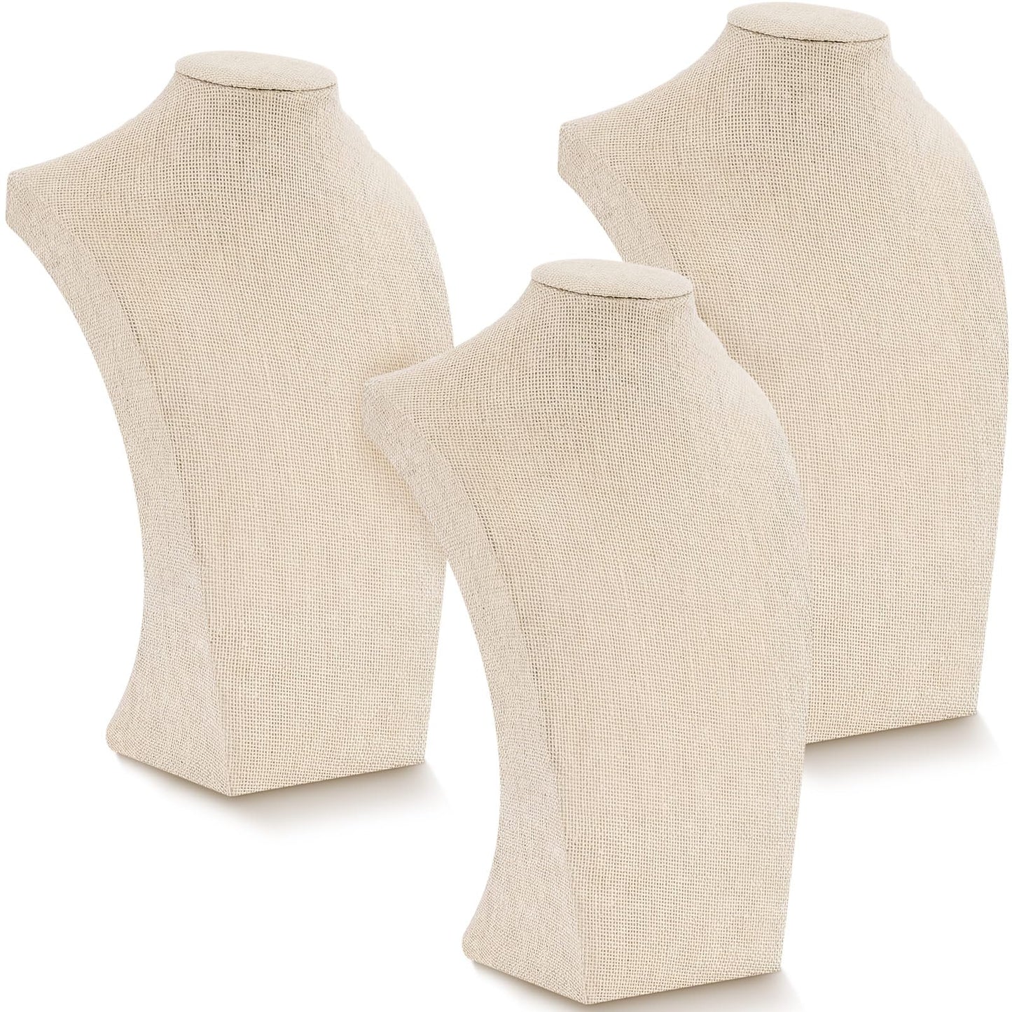 Kigley 3 Pcs Linen Jewelry Display Bust Necklace Display Stand Necklace Mannequin Holder for Jewelry Selling Trade Shows(Beige,11.42 x 6.89 Inch)