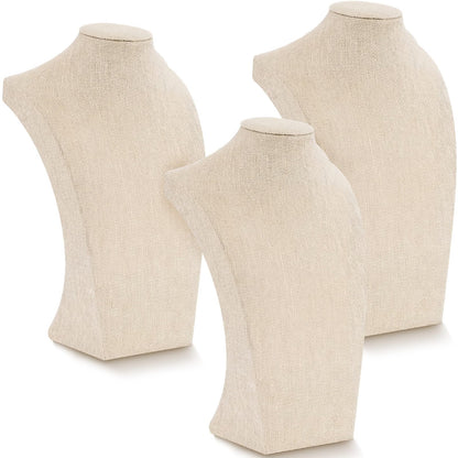 Kigley 3 Pcs Linen Jewelry Display Bust Necklace Display Stand Necklace Mannequin Holder for Jewelry Selling Trade Shows(Beige,11.42 x 6.89 Inch)