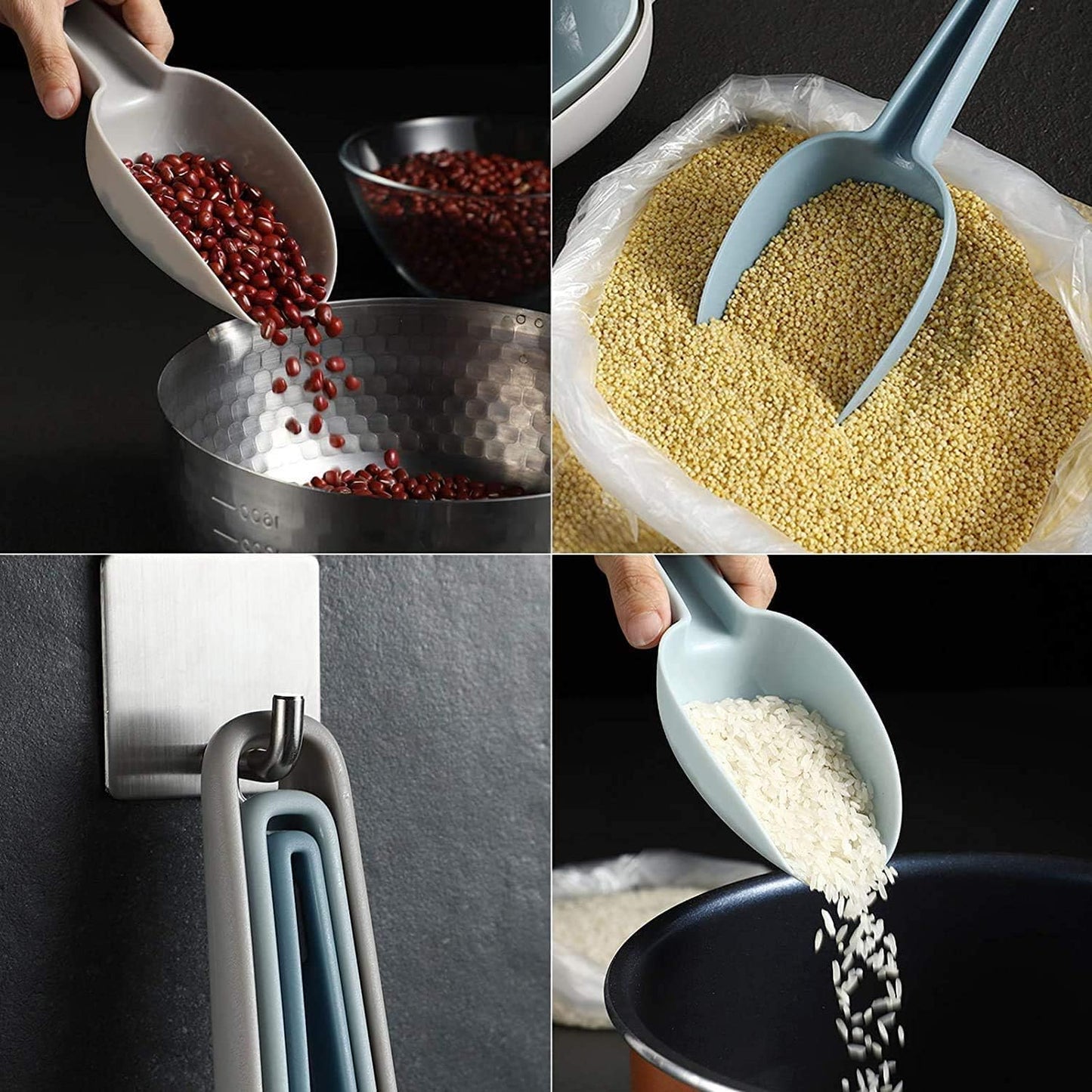 Dokpav Plastic Ice Scoop Set of 3, Multi-Purpose Kitchen Scoops for Canisters, Flour, Powders, and Dry Foods