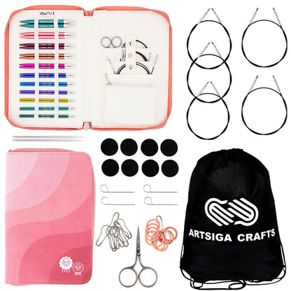 KnitPro Zing Regal Set 4 inch Circular Knitting Needles Size 2.5, 3, 4, 5, 6, 7, 8, 9, 10, 10.5, 11 Interchangeable, 5 Cables, Connectors & More, Fabric Case with Project Bag
