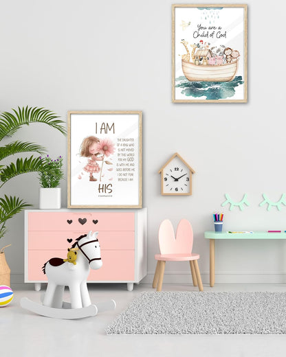 12x16 God,Set 1 KensTro Natural OAK Wood Noah Ark Framed Wall Art, in Being Loved By God,Ark Guardian Animal Christian
