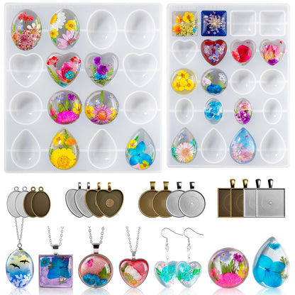 LET'S RESIN Cabochon Gems Resin Molds, 36 Cavities UV Resin Jewelry Making Kit with 16 PCS Metal Pendants Trays,Silicone Molds for Pendants,Earrings,Necklace