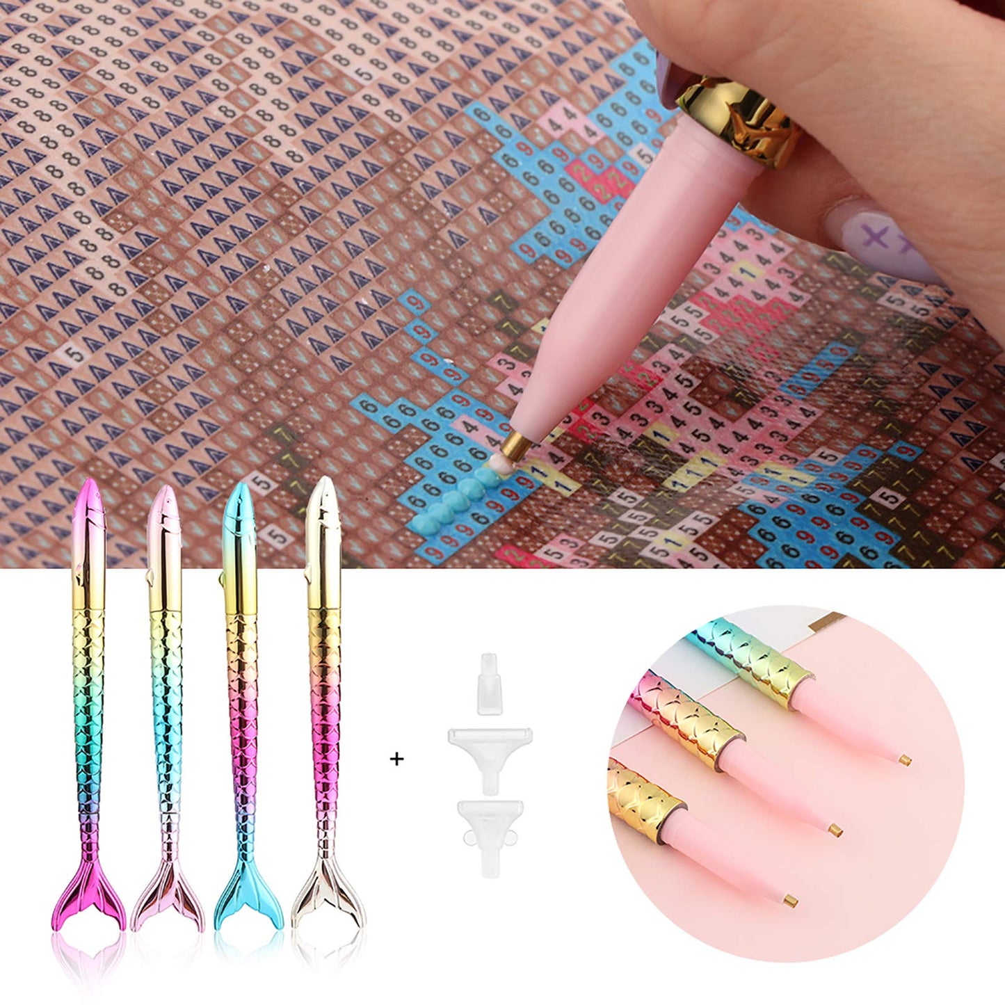 Ovelur 7 Piece Diamond Painting Accessories Pens with 5 Piece Diamond Painting Wax Storage, 5D Diamond Art Pens Tools for Adult Kids (Drill Pens)