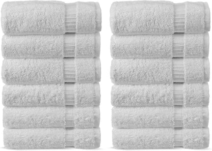 12 Chakir Turkish Linens Premium Cotton Absorbent Turkish Towels (Washcloths - Piece, White)