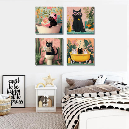 Canrichshop 4 Pack Cat Paint by Numbers for Beginner,Black Cat Adult Paint by Number Kits on Canvas Framed, DIY Number Paintings for Adults for Wall Home Decor 8X 8 inch