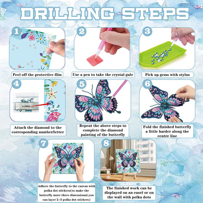 Arts and Crafts for Age 8-12, Framed Canvas Diamond Art Kits for Adults, Butterfly Diamond Art with Wooden Triangle Easel, Diamond Painting for Beginners, Birthday Gifts for Women, Gifts for Girls 6-8