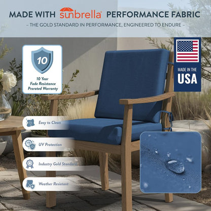 California Umbrella Outdoor Dining Chair, Patio Seat Cushion, 20 x 40 Inch, Premium Outdoor Memory Foam, Fade Resistant Sunbrella Fabric, Fabric Ties,Regatta