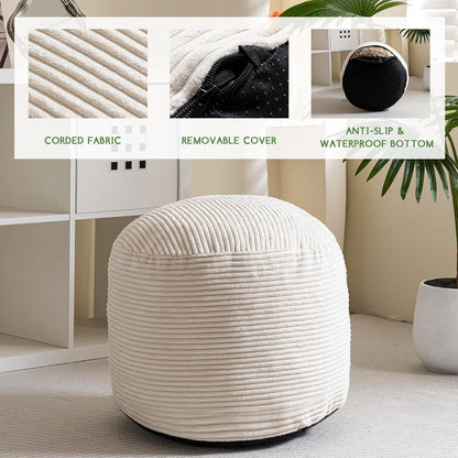 26 18 HIGOGOGO Round Stuffed Pouf Ottoman, Corduroy Poufs with Foam Chunk Filling, Corduroy Pouf Foot Stool Storage
