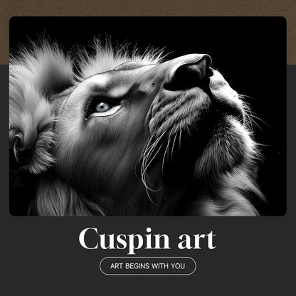 Modern Wall Art - Framed Black and Gray Lion Portrait by [Brand Name] | Minimalist 24x36 In Decor
