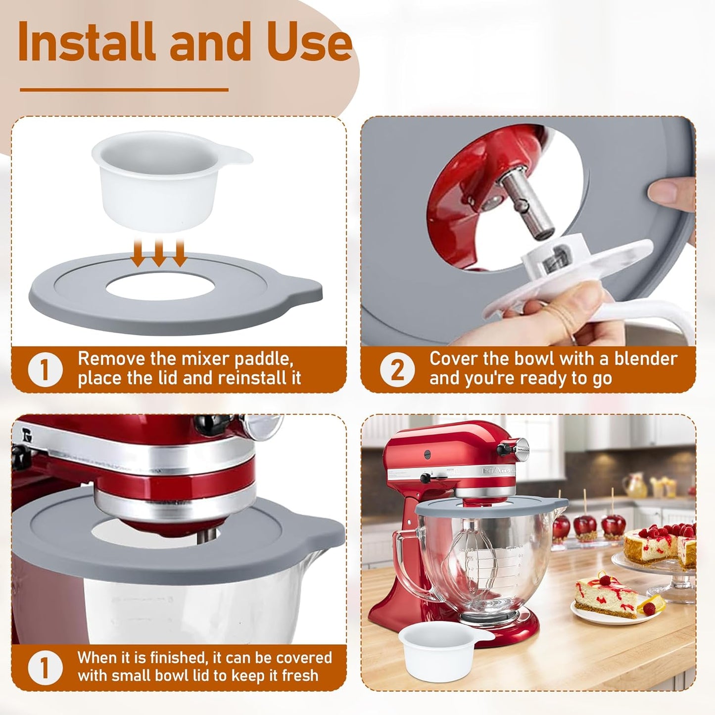Mixers Bowl Covers Compatible with Kitchenaid Artisan & Classic Series, Kitchen Mixer Splash Guard for 5 QT Glass or