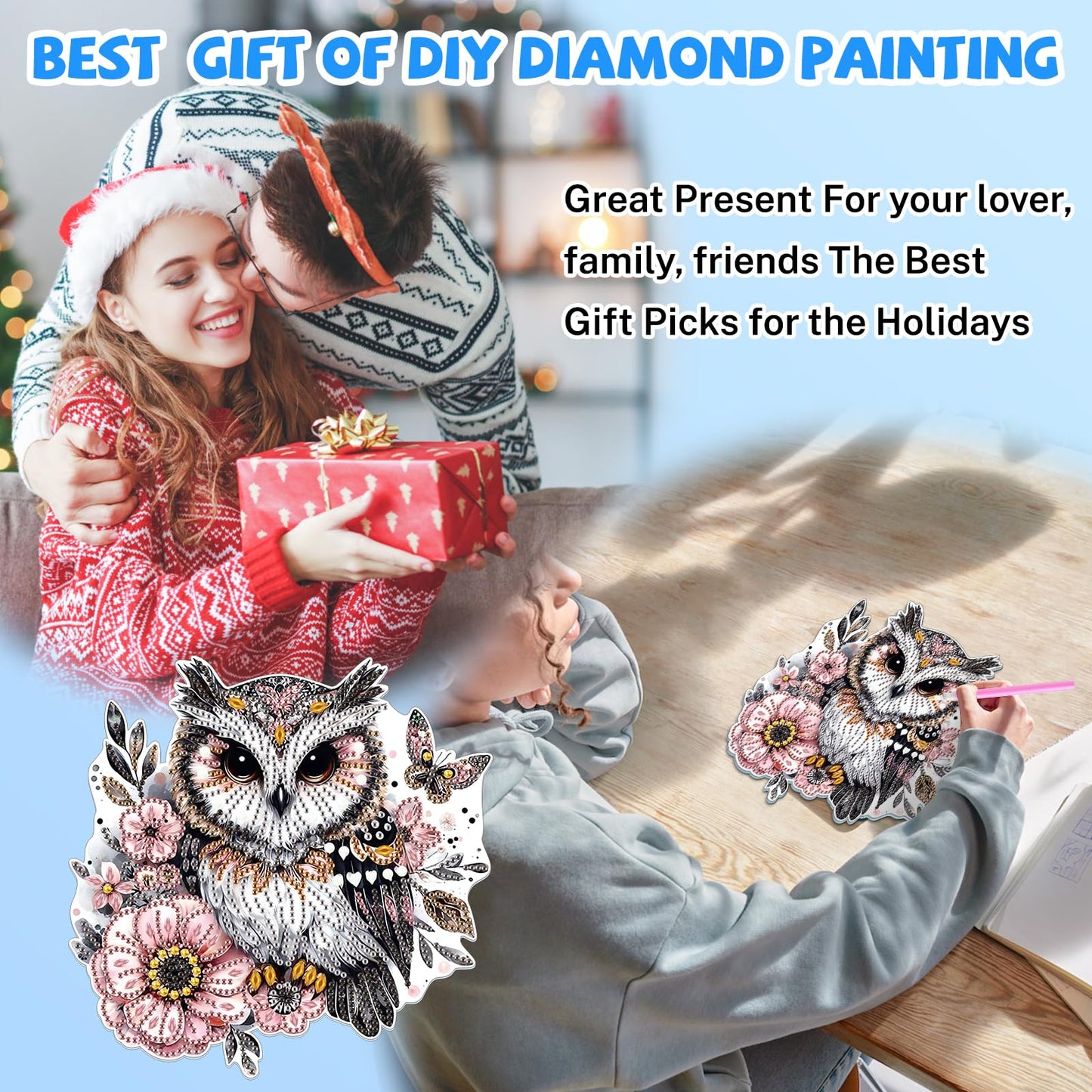 Bowetile Owl Diamond Art Hanging Kits for Adults, 5D Special Shape Diamond Painting Animals Kits, Animal Gem Art Suncatchers Painting Pendant Ornament for Home Garden Wall Decor