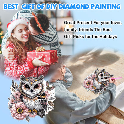 Bowetile Owl Diamond Art Hanging Kits for Adults, 5D Special Shape Diamond Painting Animals Kits, Animal Gem Art Suncatchers Painting Pendant Ornament for Home Garden Wall Decor