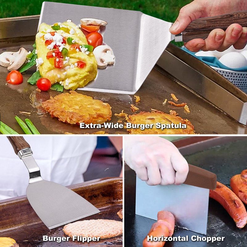 ROMANTICIST 29PCS Griddle Accessories Set - Flat Top Teppanyaki Spatula Set with Scraper, Basting Cover for Camp Chef- Home Cooking Griddle and Outdoor BBQ Gifts for Christmas