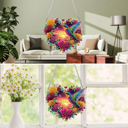 MXJSUA Flowers Hummingbird Diamond Art Hanging Kits for Adults Beginners, Crystal Diamond Suncatchers, Special Shape Diamond Painting Pendant Window Ornament Gifts for Home Garden Door Wall Decor