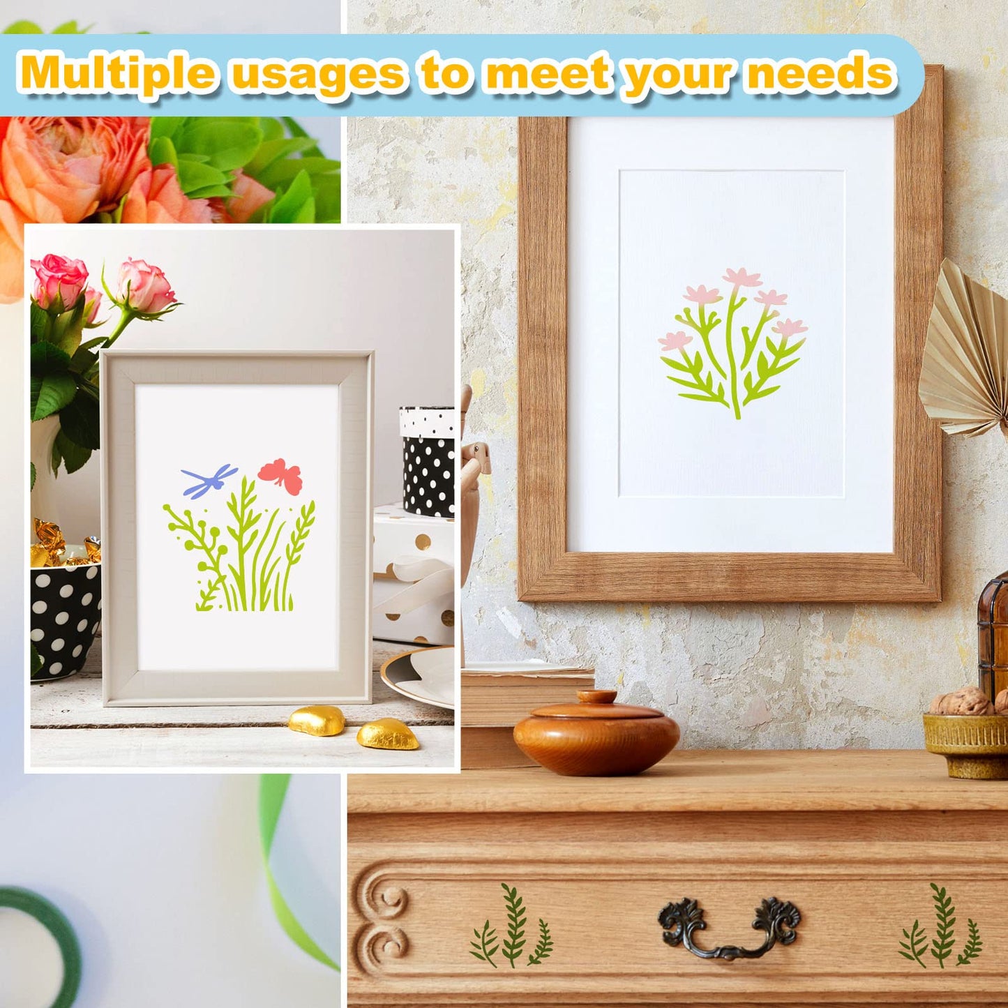 Teling 80 Pcs Flower Stencils Spring Bouquet Painting Stencils Reusable Wildflower Small Botanical Floral for Painting on Wood Wall Canvas Crafts Home Furniture Sign, 3 x 3 Inch