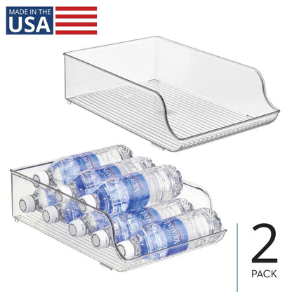 iDesign Plastic Water Bottle Organizer for Fridge, Bottle Holder for Kitchen and Pantry, Clear, 2-Pack